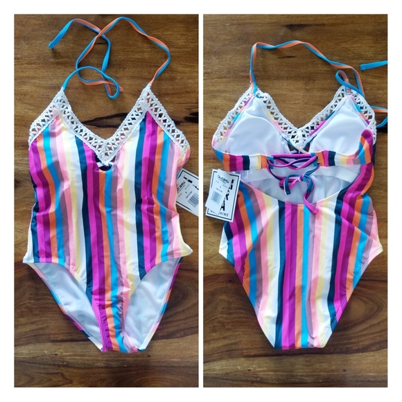 California Sunshine Multi Stripe Crochet Trim Suit - Picture 5 of 8